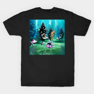 Cute mermaids and fantasy fish in the deep ocean T-Shirt